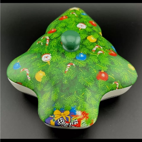 Christmas Tree Candy Container See's Candies Ceramic w. Lid Trinket Dish Holiday - Picture 1 of 3